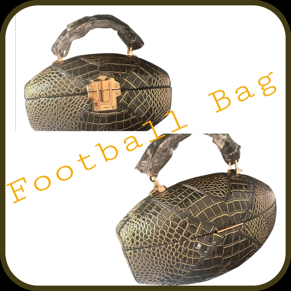 Football Shaped, Brown and Gold Crossbody Bag, Goldtone Hardware, NWT - Picture 2 of 7